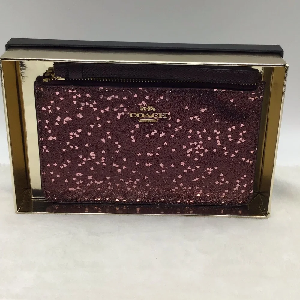 coach heart glitter small wristlet - raspberry NWT/NEW
